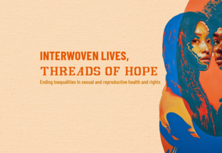Գրված է «Interwoven lives, threads of hope», երկու կին են կանգնած այտ-այտի՝ մեկը ասիացի, մյուսը աֆրիկացի