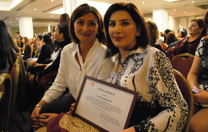 Tsovinar Harutyunyan, UNFPA (left), and Hasmik Khachatryan, entrepreneur and GBV-survivor