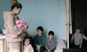 Marta Asryan, 28, gave birth to her fifth child in Vardenis, Armenia, after being forced to flee her home in Karabakh. © UNFPA A