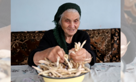 Grandma Goharik was separating the seeds from the crushed husks of the beans grown in her garden 