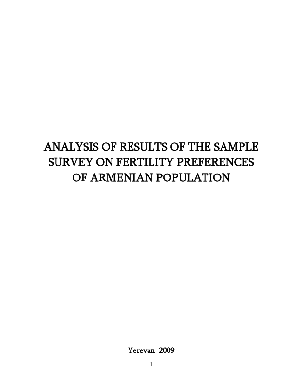 Analysis of Results of the Sample Survey on Fertility Preferences of Armenian Population, 2009