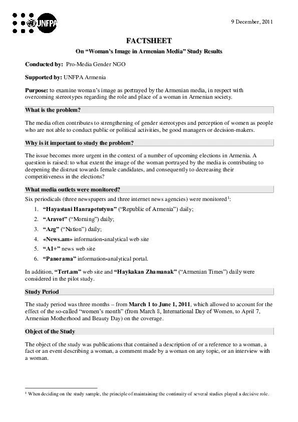 “Woman’s Image in Armenian Media” Study Report (in Armenian)